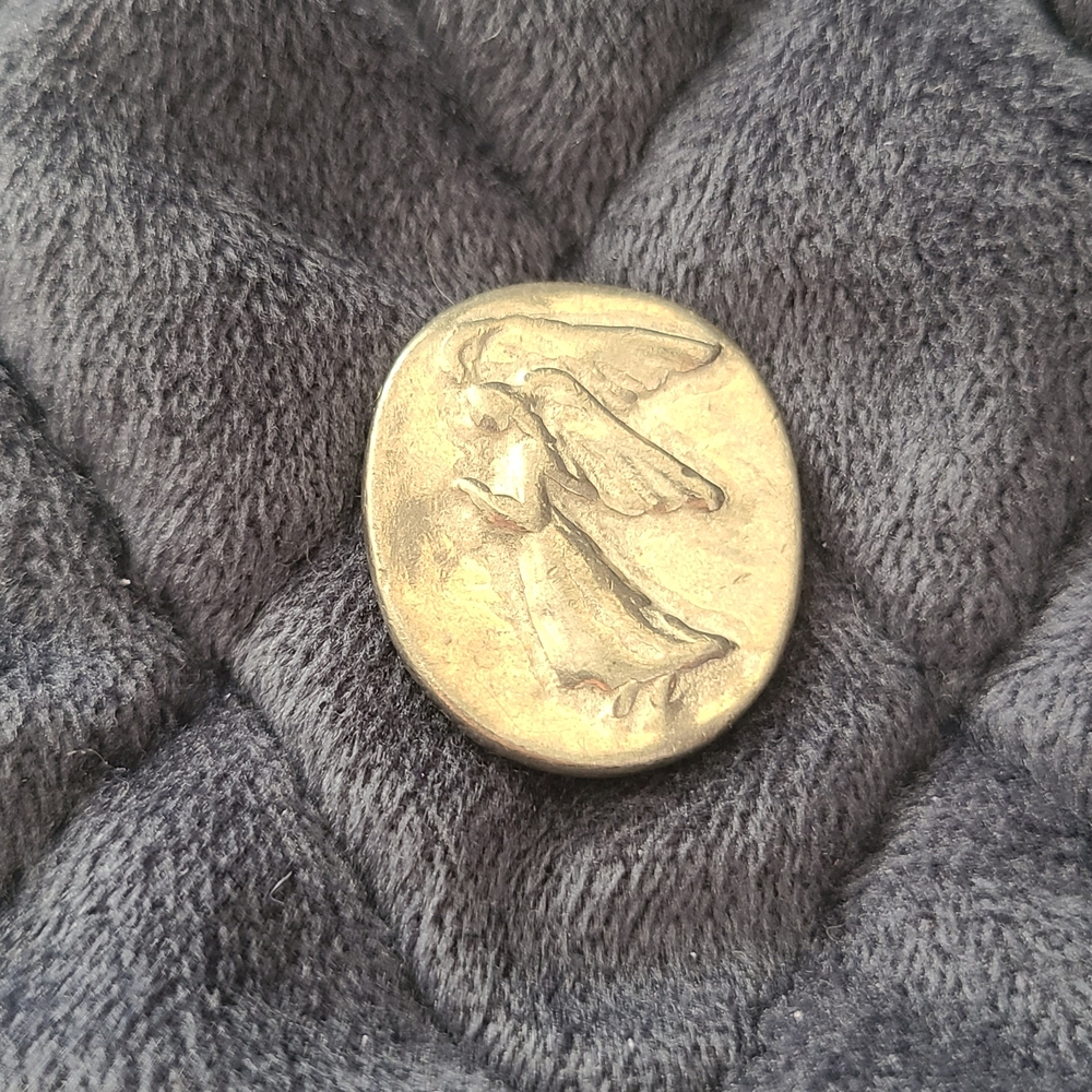 v + k vilmain & klinger pewter guardian angel pocket coin Silver Tone 1 Inch
